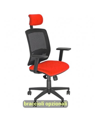 Sedia semidirezionale girevole Unisit Molly MLAPG con poggiatesta - schienale rete nero - riv. ignifugo rosso MLAPG/IR