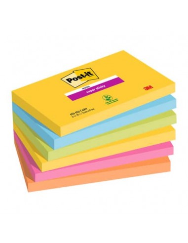 Foglietti riposizionabili Post-it® Super Sticky Carnival 76x127mm assortiti conf. 6 blocch. da 90 ff - 655-6SS CAR