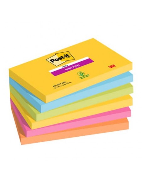 Foglietti riposizionabili Post-it® Super Sticky Carnival 76x127mm assortiti conf. 6 blocch. da 90 ff - 655-6SS CAR