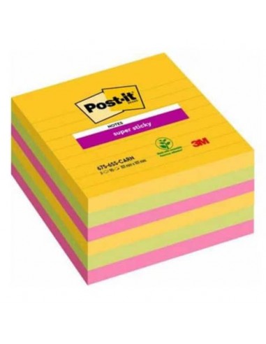 Foglietti Post-it® Super Sticky Notes Carnival a righe assortiti conf. 6 blocchetti da 90 ff - 675-SS6CAR-EU