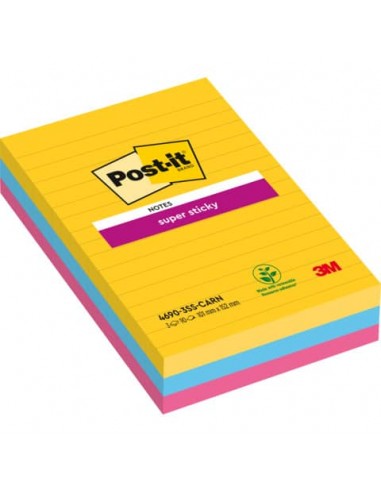 Foglietti Post-it® Super Sticky XXL Carnival a righe assortiti conf. 3 blocchetti da 90 ff - 4690-SS3CAR-EU