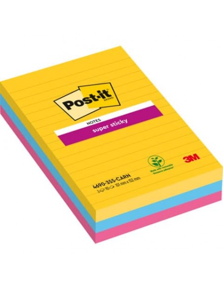 Foglietti Post-it® Super Sticky XXL Carnival a righe assortiti conf. 3 blocchetti da 90 ff - 4690-SS3CAR-EU