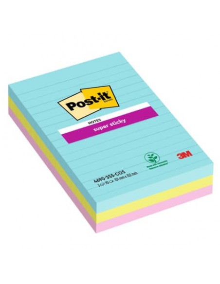 Foglietti Post-it® Super Sticky XXL Cosmic a righe assortiti conf. 3 blocchetti da 90 ff - 4690-SS3 COS