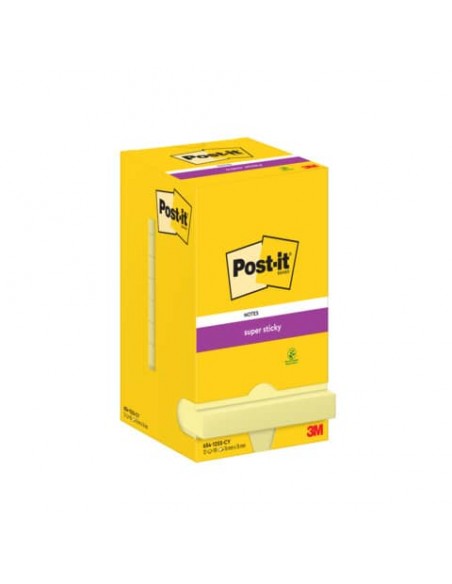 Foglietti riposizionabili Super Sticky Notes Post-it® Giallo Canary - 76x76 mm 12 blocchetti da 90 ff - 654-12SS-CY