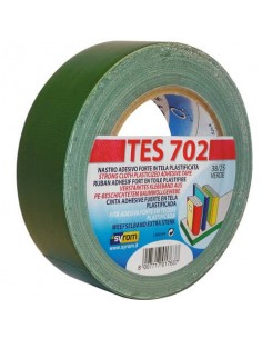 Nastro adesivo in tela Tes 702 SYROM formato 38mm x 25 m - materiale tela plastificata verde - 1763