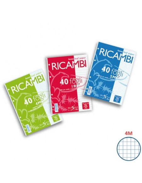 Ricambi per quaderni Maxima Pigna a 4 fori 80 g/m² A4 4mm Conf. 40 fogli - 00629034M