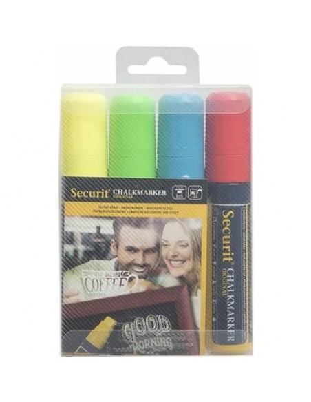 Pennarelli a gesso liquido Securit® a punta grande 7-15 mm assortiti set da 4 pennarelli - SMA720-V4