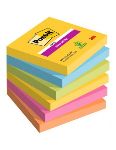 Foglietti Post-it® Super Sticky Carnival - conf. 6 blocchetti da 90 ff 76x76 mm - 654-6SS-CAR