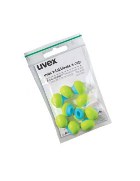 Capsule di ricambio per archetto x-cap - Uvex - conf. 60 paia in bustine da 5 paia  lime/blu - 2125351