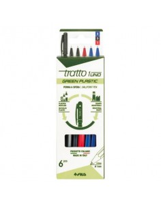 Penna a sfera Tratto 1 Green Plastic - conf. 6 pezzi in 3 colori assortiti - F04010000