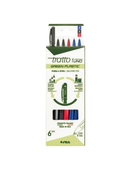 Penna a sfera Tratto 1 Green Plastic - conf. 6 pezzi in 3 colori assortiti - F04010000