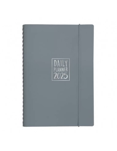 Agenda giornaliera Biembi 2025 grigio spiralata con copertina in cuoio rigenerato 15x21cm - BNZ265C66-G