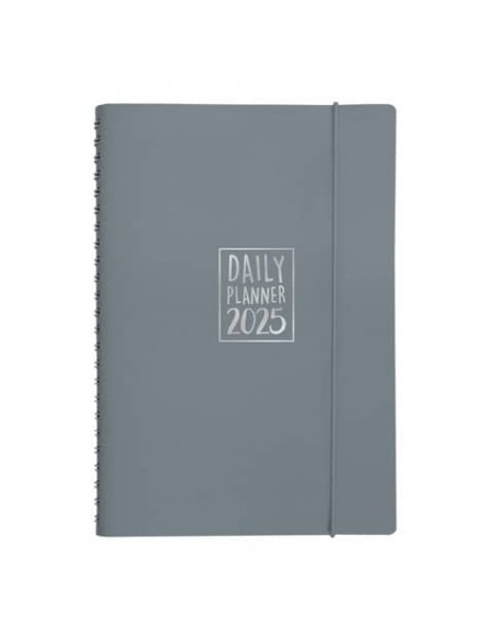 Agenda giornaliera Biembi 2025 grigio spiralata con copertina in cuoio rigenerato 15x21cm - BNZ265C66-G
