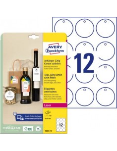 Cartellini micro-perforati Avery in cartoncino tondo da 220 g bordi lisci in conf. da 120 pz Ø60 mm - T2004-10