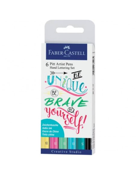 Penna inchiostro pigmentato Faber Castell Pitt Artist conf. 6 pezzi - Lettering pastello -