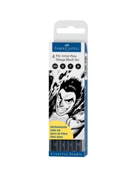 Penna inchiostro pigmentato Faber Castell Pitt Artist conf. 4 pezzi - Manga set nero - 167132