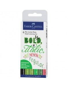 Penna inchiostro pigmentato Faber Castell Pitt Artist conf. 6 pezzi - Lettering green - 267117