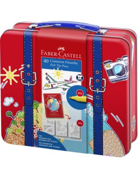 Valigetta in metallo Faber Castell con pennarelli Connector Pens conf. 40 pezzi - 155535