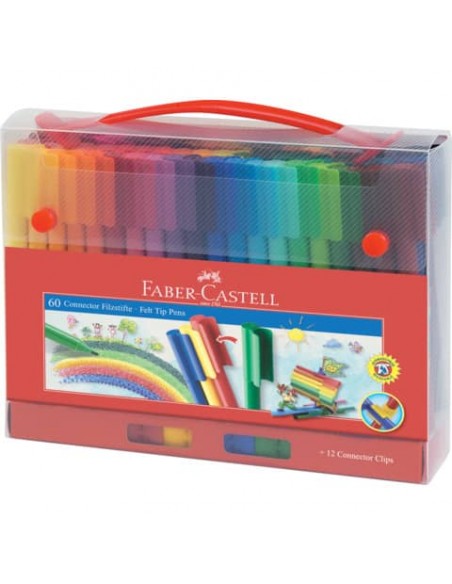 Valigetta in metallo Faber Castell con pennarelli Connector Pens conf. 60 pezzi - 155560