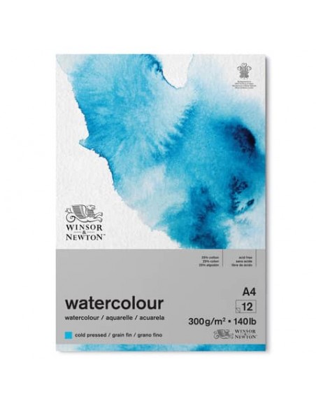 Blocco collato di carta per acquerello Winsor&Newton formato A4 300 gr - 12 fogli - 6667006