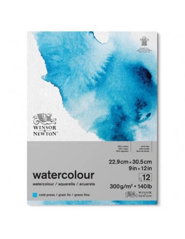 Blocco collato di carta per acquerello Winsor&Newton formato A4 300 gr - 12 fogli  - 6667002