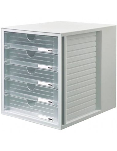Cassettiera a 5 cassetti per carta (DIN A4/C4) Han L.275xH.320xP.330 mm grigio chiaro lucida - 1450-63