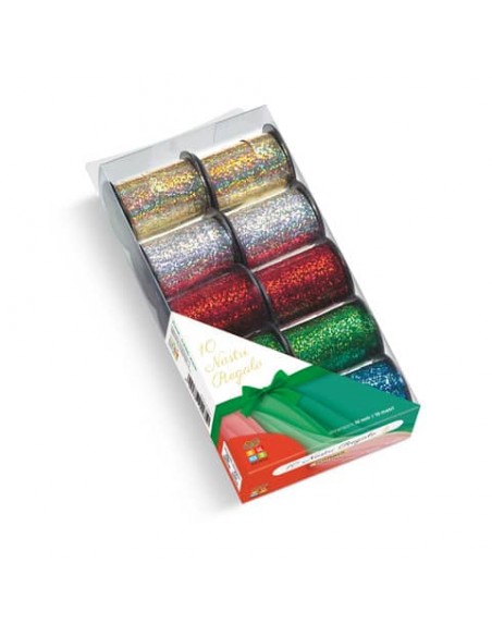 Nastro regalo Lebez Regalmente 10 mm x 10 m - iridescenti assortiti - conf. 10 rotoli - 4235-ASS