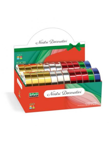 Espositore nastri regalo Lebez Regalmente 18 mm x 10 m - metallizzato assortiti - conf. 24 rotoli - 60397