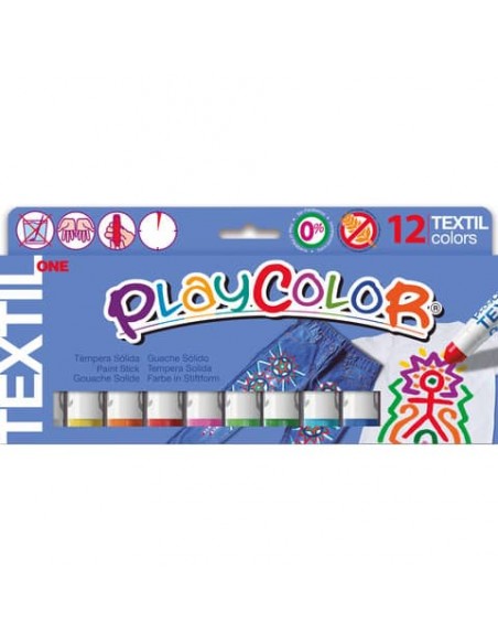 Playcolor tempera solida in stick 12 colori assortiti per tessuti- 10 gr 10461