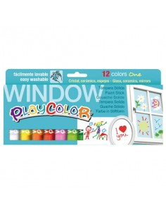 Playcolor tempera solida per vetri in stick 10 g - 6 colori assortiti - conf. 12 pezzi - 2011