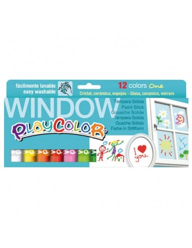 Playcolor tempera solida per vetri in stick 10 g - 6 colori assortiti - conf. 12 pezzi - 2011