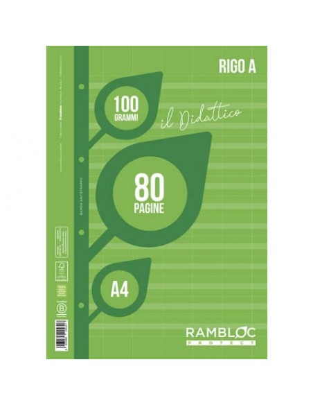 Blocco ricambio didattico Rambloc formato A4 40 ff - 100g rigatura A - 90524386