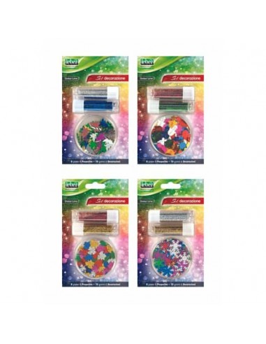 Set decorazioni Lebez Dekor Line 2 tubetti porporina + decorazioni glitter - 4 varianti assortite - 80541