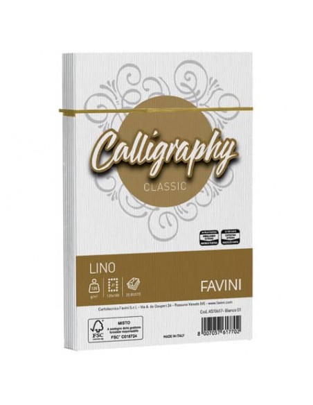 Busta Favini Lino Calligraphy 120 g - 12x18 cm - conf. 25 pz - colore bianco - A570617