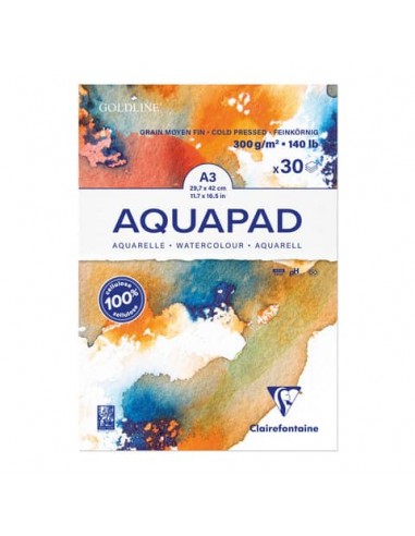 Maxiblocco Clairefontaine Goldline Aquapad conf. 3 pz - 300 g/m² A3 - 975722C