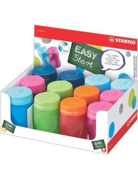 Espositore 12 temperamatite Stabilo Easy con serbatoio XXL - colori assortiti - 4500/12-1