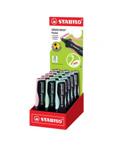Espositore da banco 15 evidenziatori Stabilo Green Boss Pastel - colori assortiti - 6070/15-2