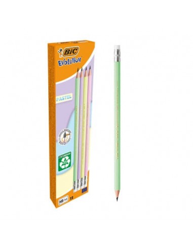 Matita Evolution BIC Pastel - conf. 12 pezzi - colori assortiti - con gommino - 518306