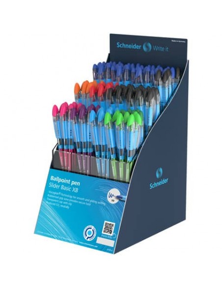 Espositore 120 penne a sfera con cappuccio Schneider Slider Basic XB colori assortiti - P304102