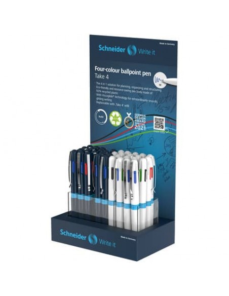 Espositore 36 penne a sfera 4 colori Schneider Take 4 eco - colori fusto assortiti - P305462