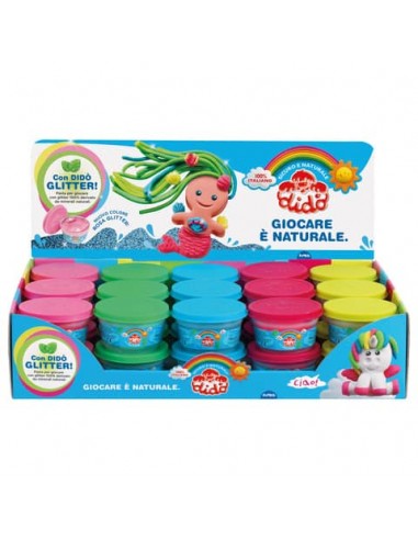 Espositore 30 barattoli 100 g di pasta modellabile Didò Glitter - colori assortiti - F346700