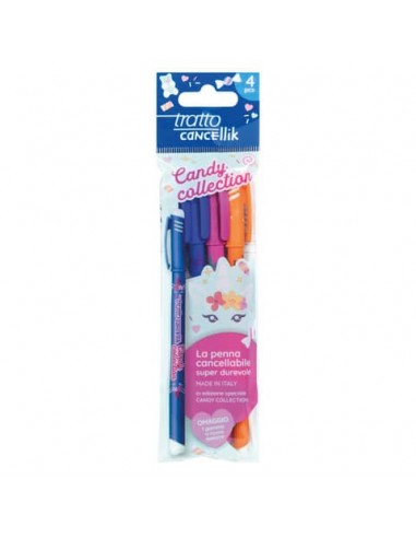 Penna a sfera Tratto Cancellik Candy Collection - conf. 4 pz - cancellabile F042302
