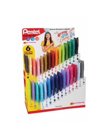 Espositore 126 pennarelli Pentel Brush Sign con punta in fibra a pennello 0022405