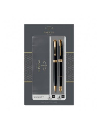 Gift set duo Parker Sonnet Black GT penna a sfera M + penna stilografica F inchiostro blu - 2093371