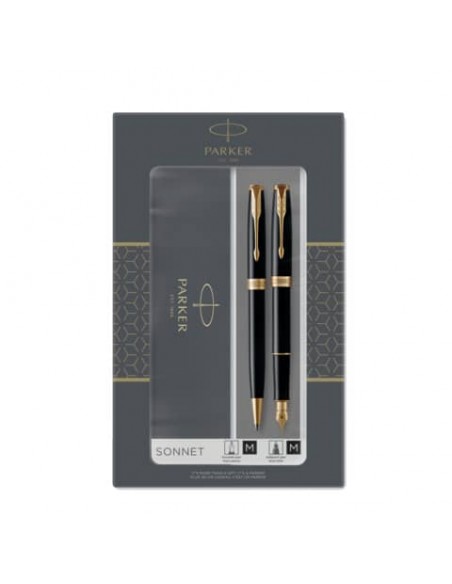 Gift set duo Parker Sonnet Black GT penna a sfera M + penna stilografica F inchiostro blu - 2093371