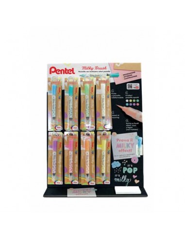Espositore 24 pennarelli Pentel Milky Brush colori assortiti 0022402