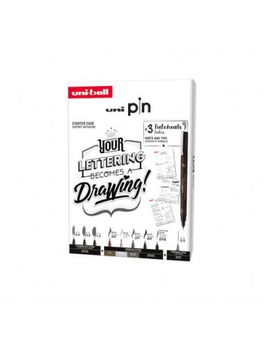 Fineliner Pin Lettering starter kit Uni Mitsubishi - conf. 9 pz - elementi assortiti - M PIN 8P 2