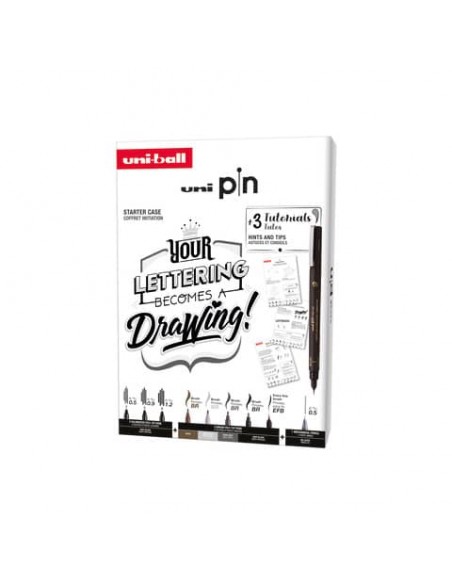 Fineliner Pin Lettering starter kit Uni Mitsubishi - conf. 9 pz - elementi assortiti - M PIN 8P 2