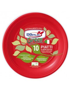 Piatti in mater-bi Dopla Green Ø170 mm rossi frutta - conf. 10 pz - 45022