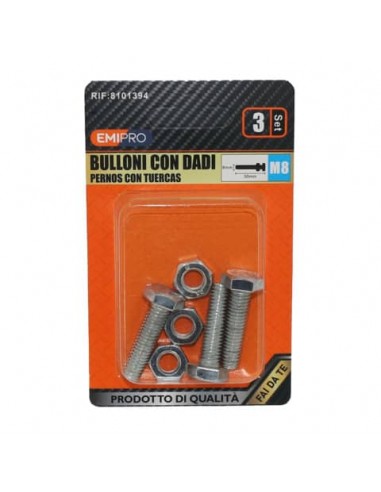 Bulloni con dadi Emi M8 x 30 mm - conf. 3 pezzi - 8101394